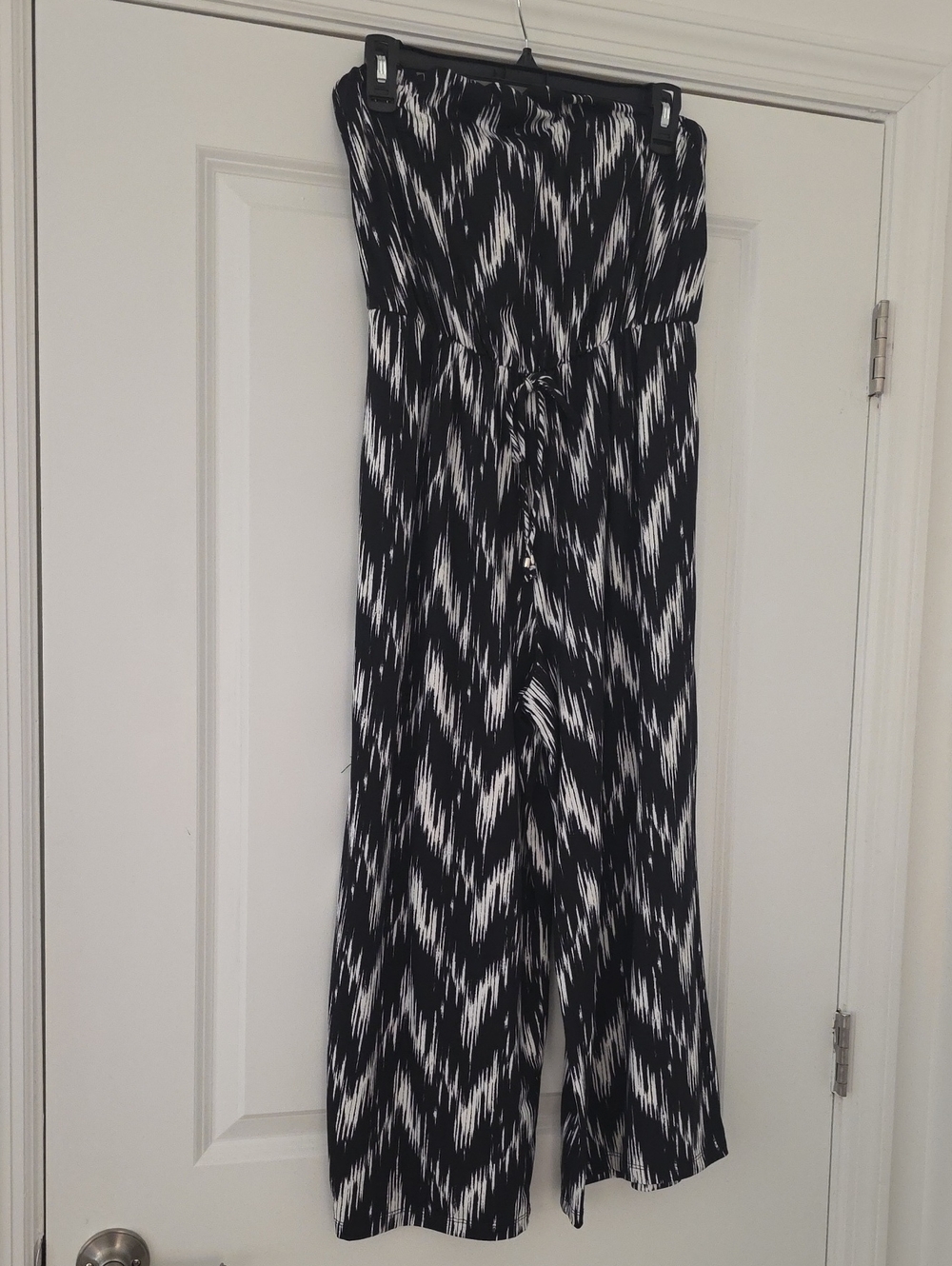 Black & White Strapless Jumpsuit with Drawstring Waist